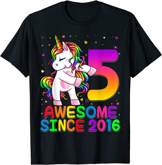 5 Years Old Unicorn Flossing 5th Birthday Girl Unicorn Party T-Shirt
