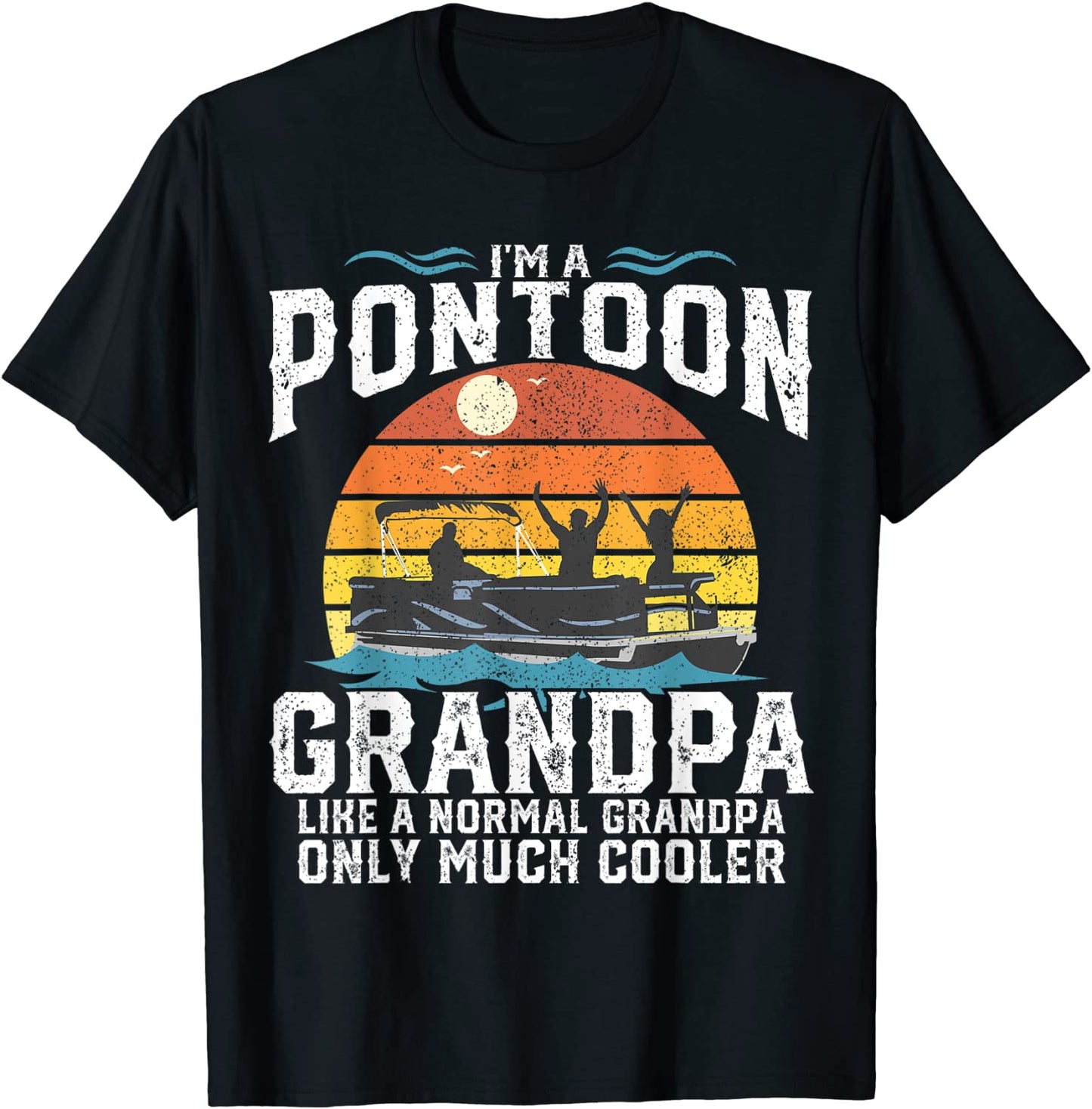 Mens Pontoon Grandpa Captain Retro Funny Boating Fathers Day Gift T-Shirt