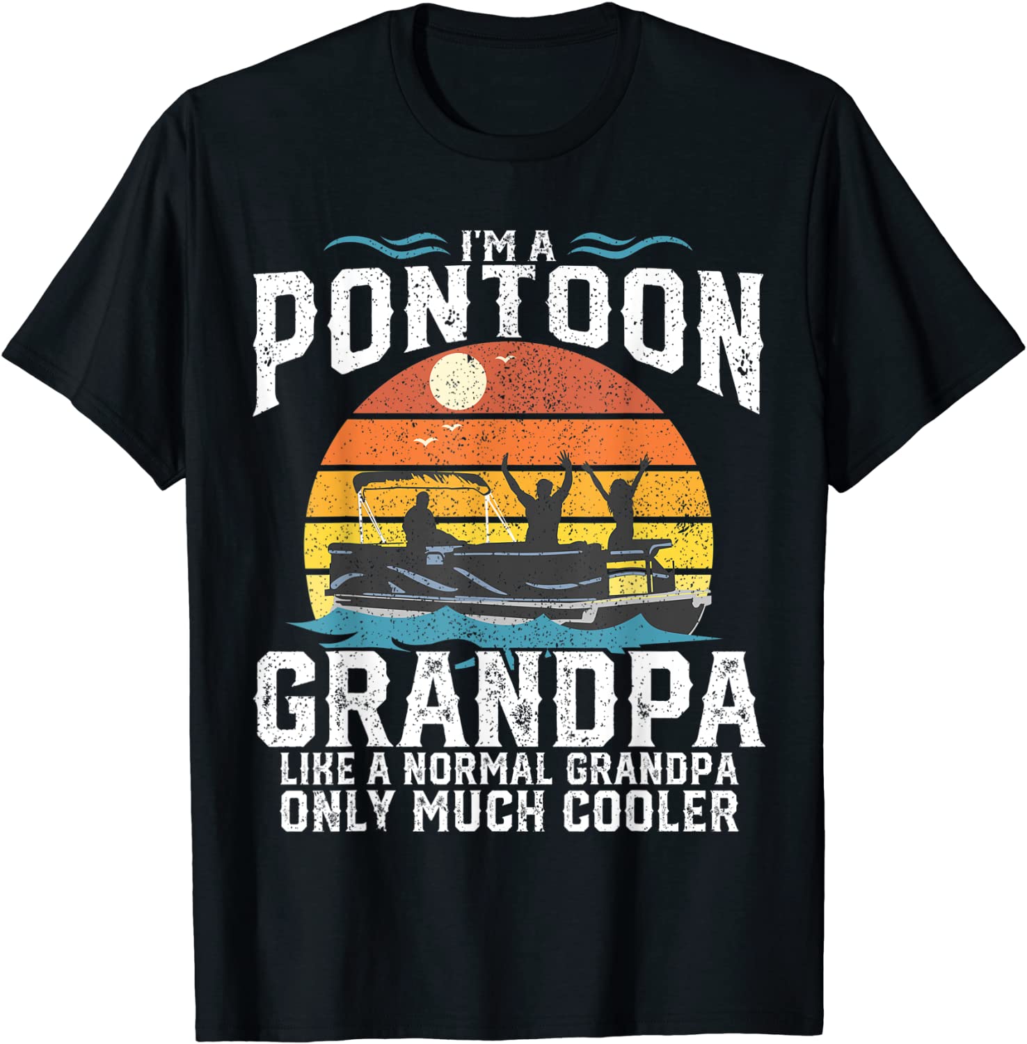 Mens Pontoon Grandpa Captain Retro Funny Boating Fathers Day Gift T-Shirt