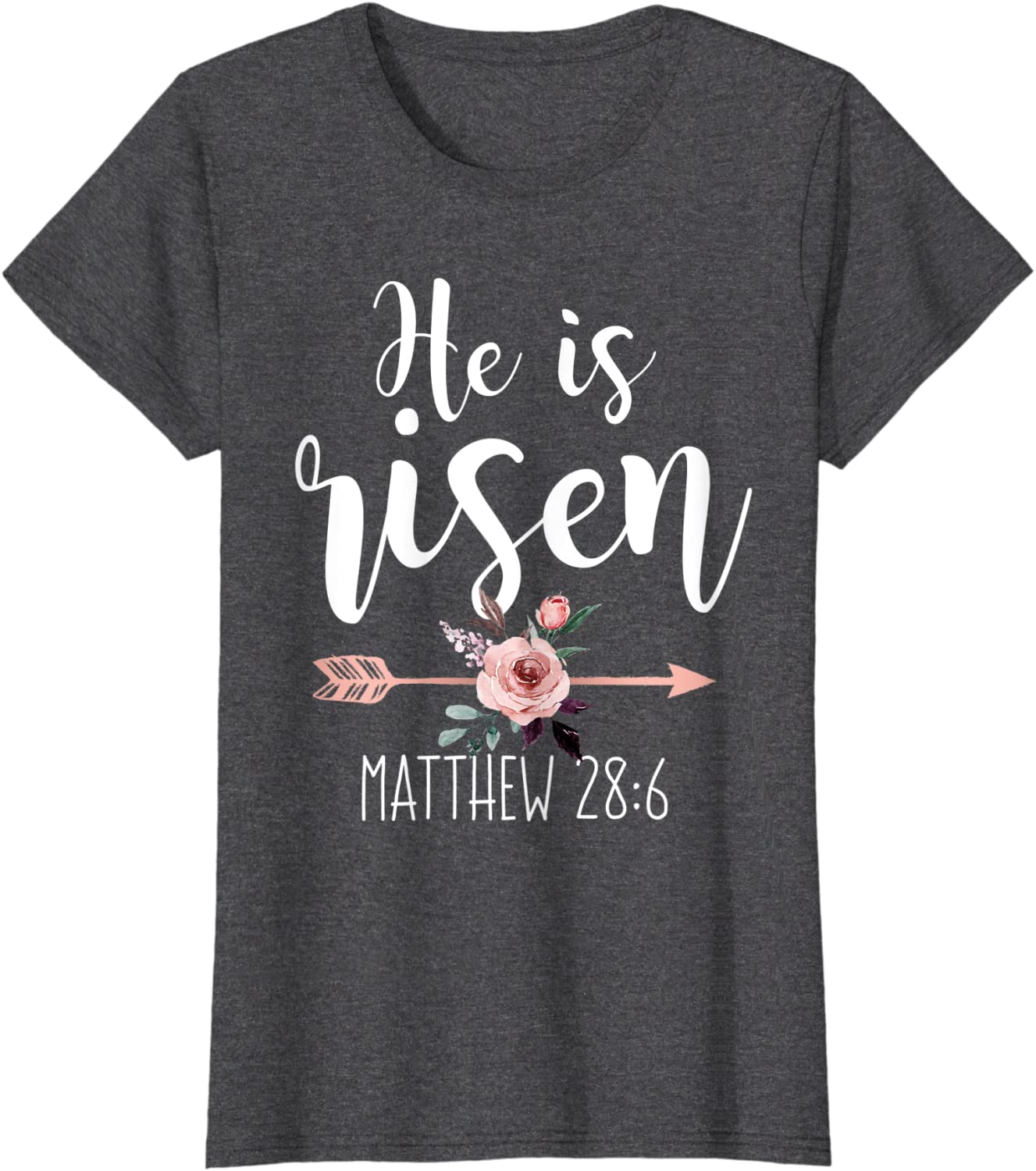 Womens Easter Teen Girls Christian Woman He is Risen Floral Arrow T-Shirt