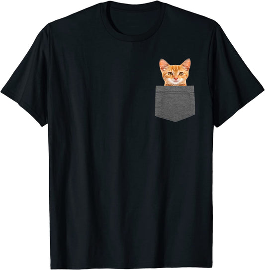 Cat in Pocket Shirt for Kids Boy Girl Women Men Gift T-Shirt