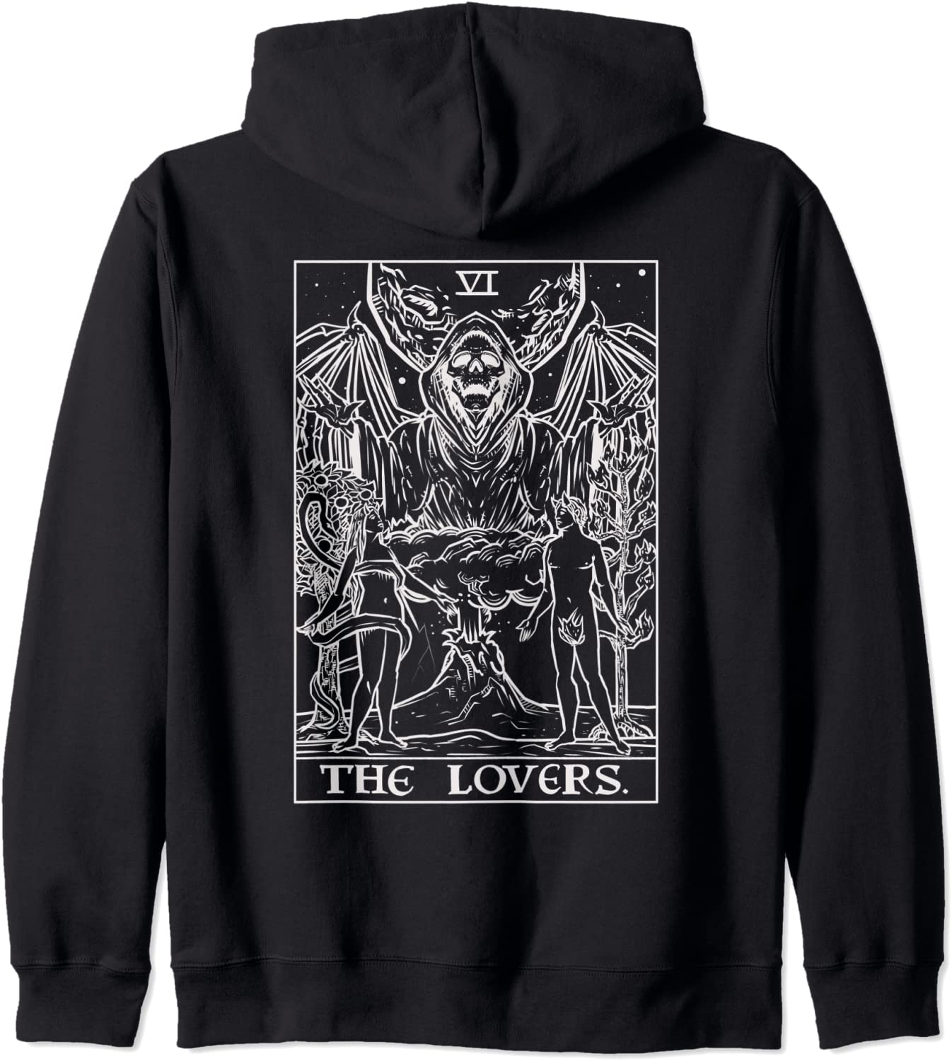 The Lovers Tarot Card Halloween Grim Reaper Gothic Occult Hoodie