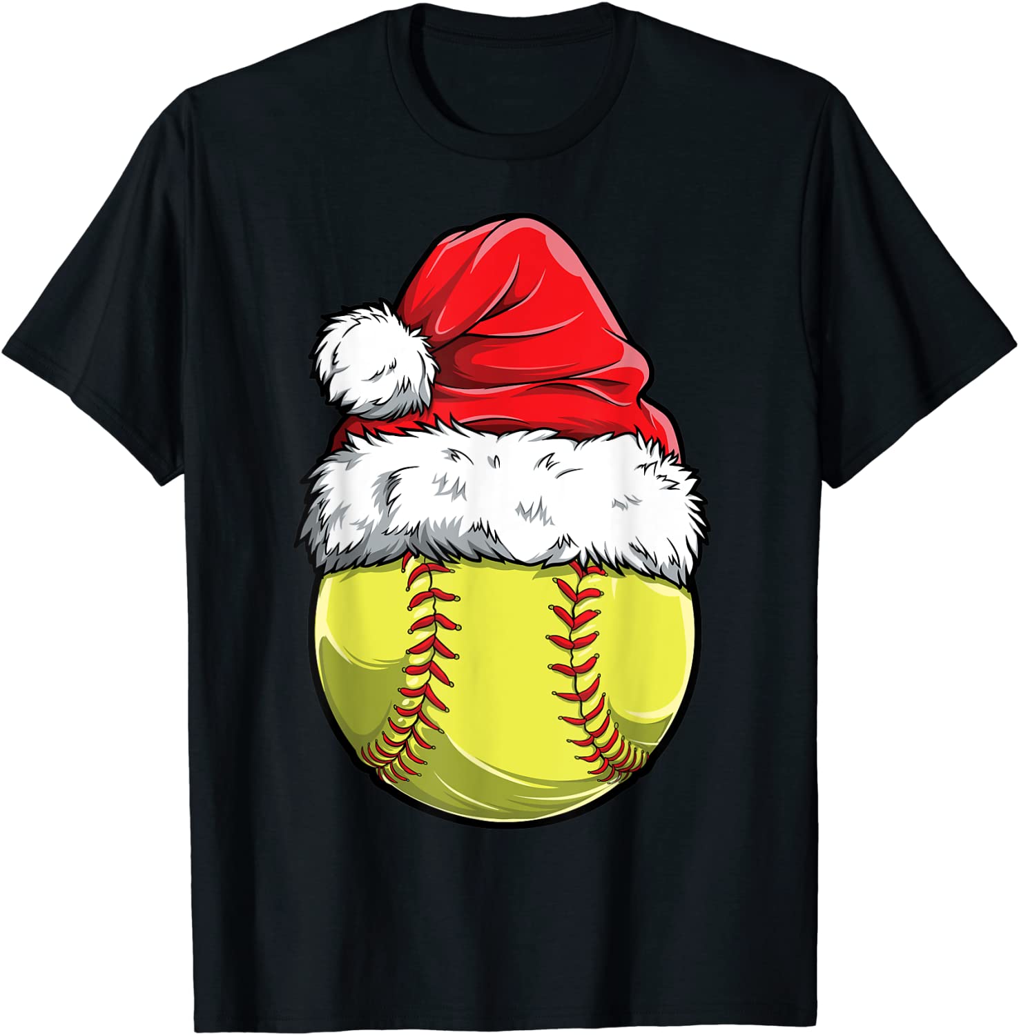 Softball Ball Santa Christmas Girls Funny Xmas Hat Sport T-Shirt