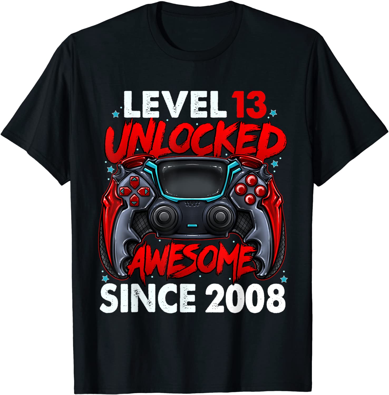 Level 13 Unlocked Awesome Since 2008 13th Birthday Gaming T-Shirt