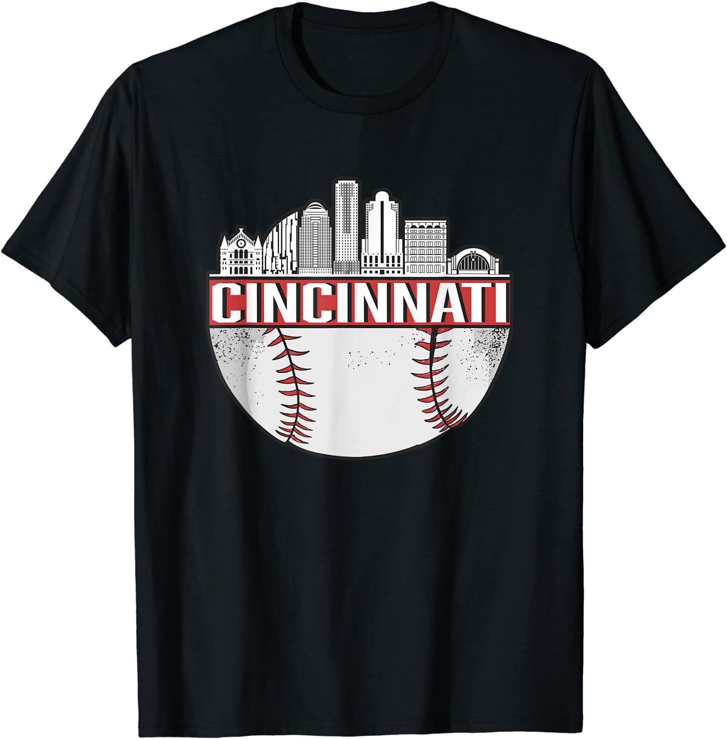 Vintage Cincinnati Baseball Skyline Cityscape Retro Baseball T-Shirt