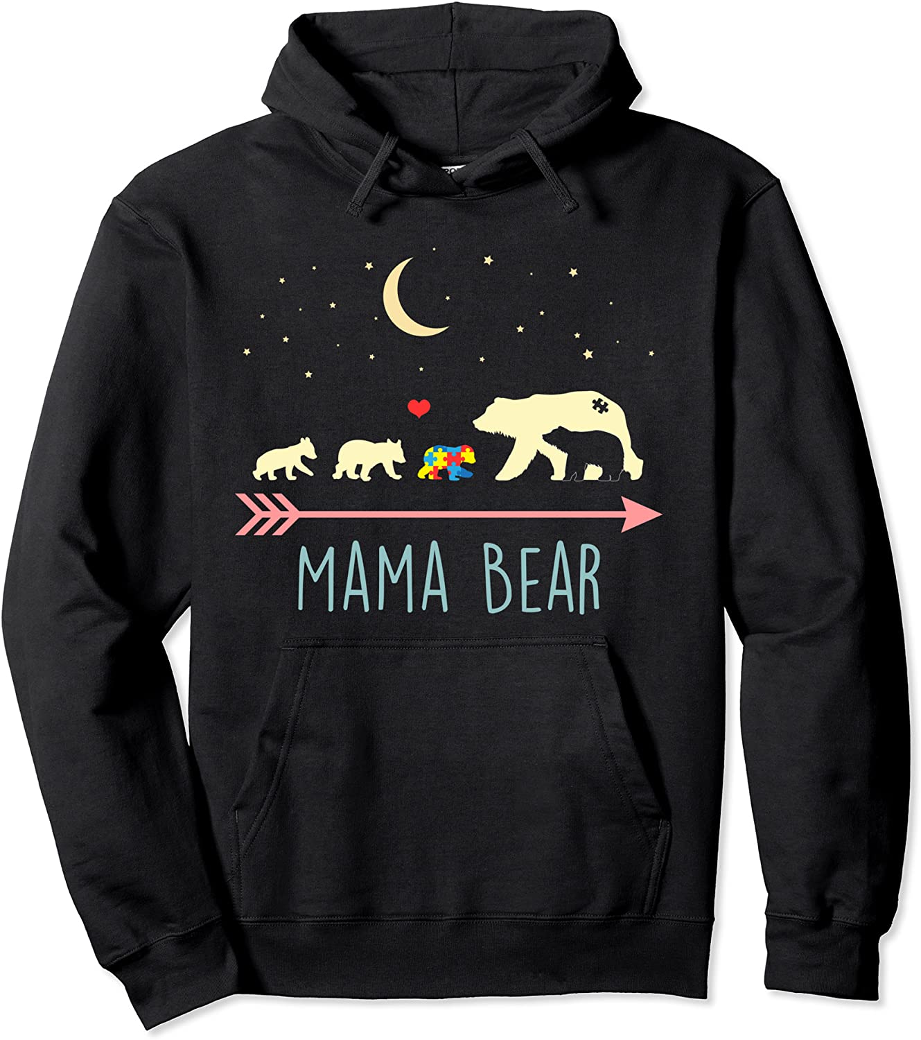 Autism Awareness Mama Bear with 4 Cubs Pullover Hoodie