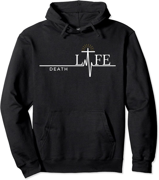 Christian Death to Life Heartbeat Cross MenWomenYouth Pullover Hoodie