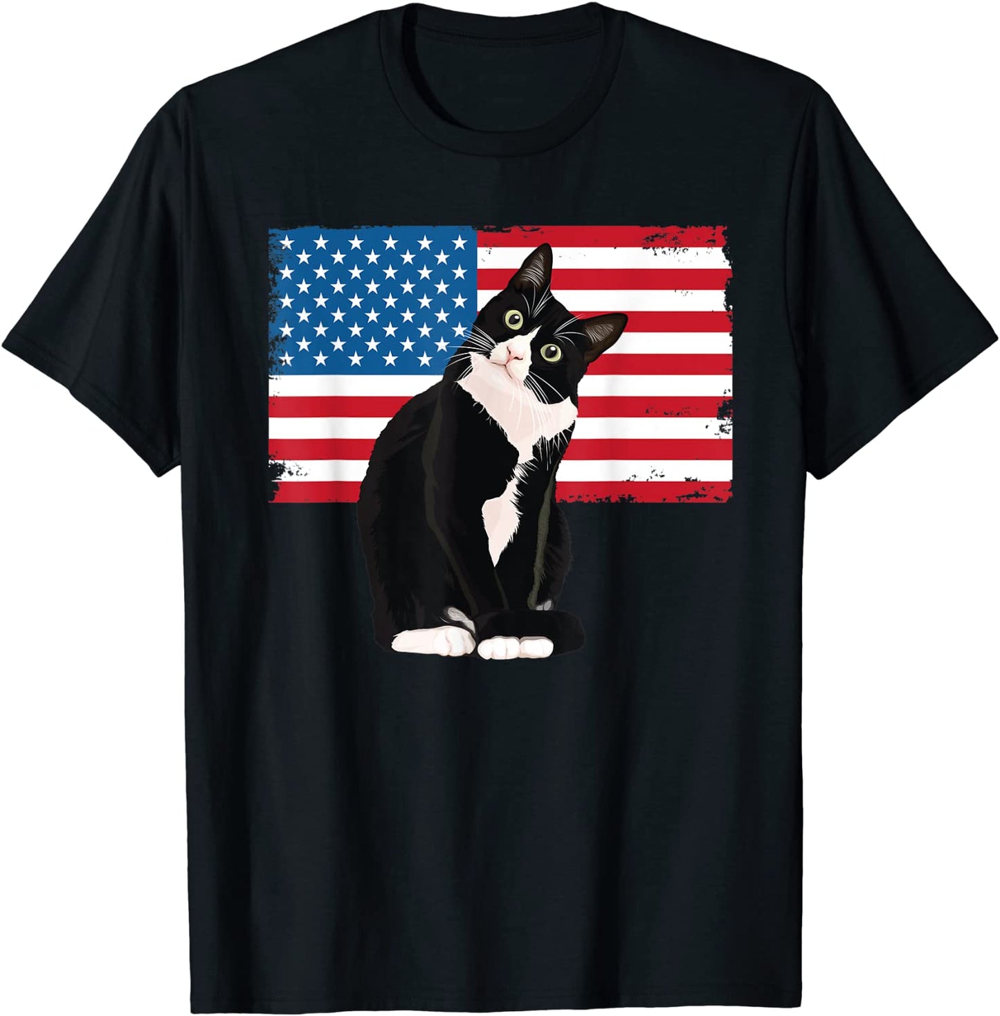 Tuxedo Cat TShirt 4th of July Patriotic Tee Gift Adults Kids T-Shirt