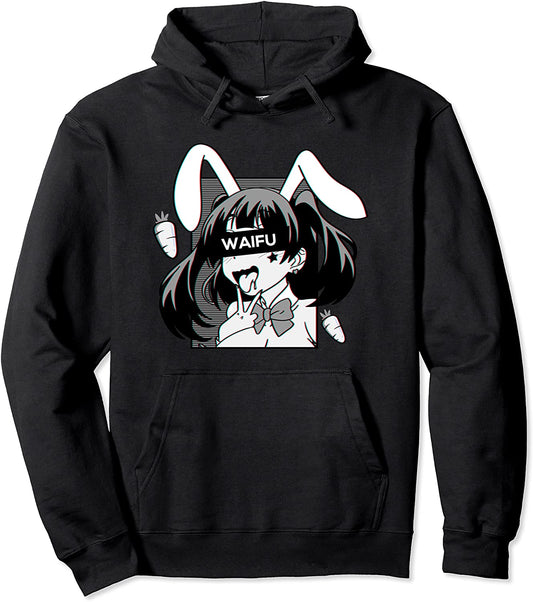 Ahegao Hoodie lewd anime face and Rabbit cosplay gift