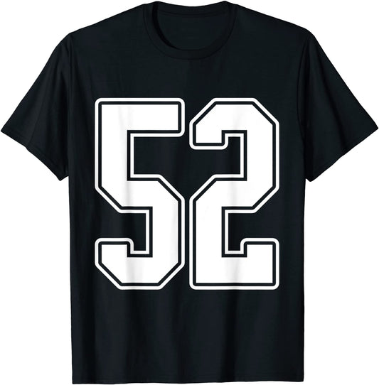 52 White Outline Number 52 Sports Fan Jersey Style T-Shirt