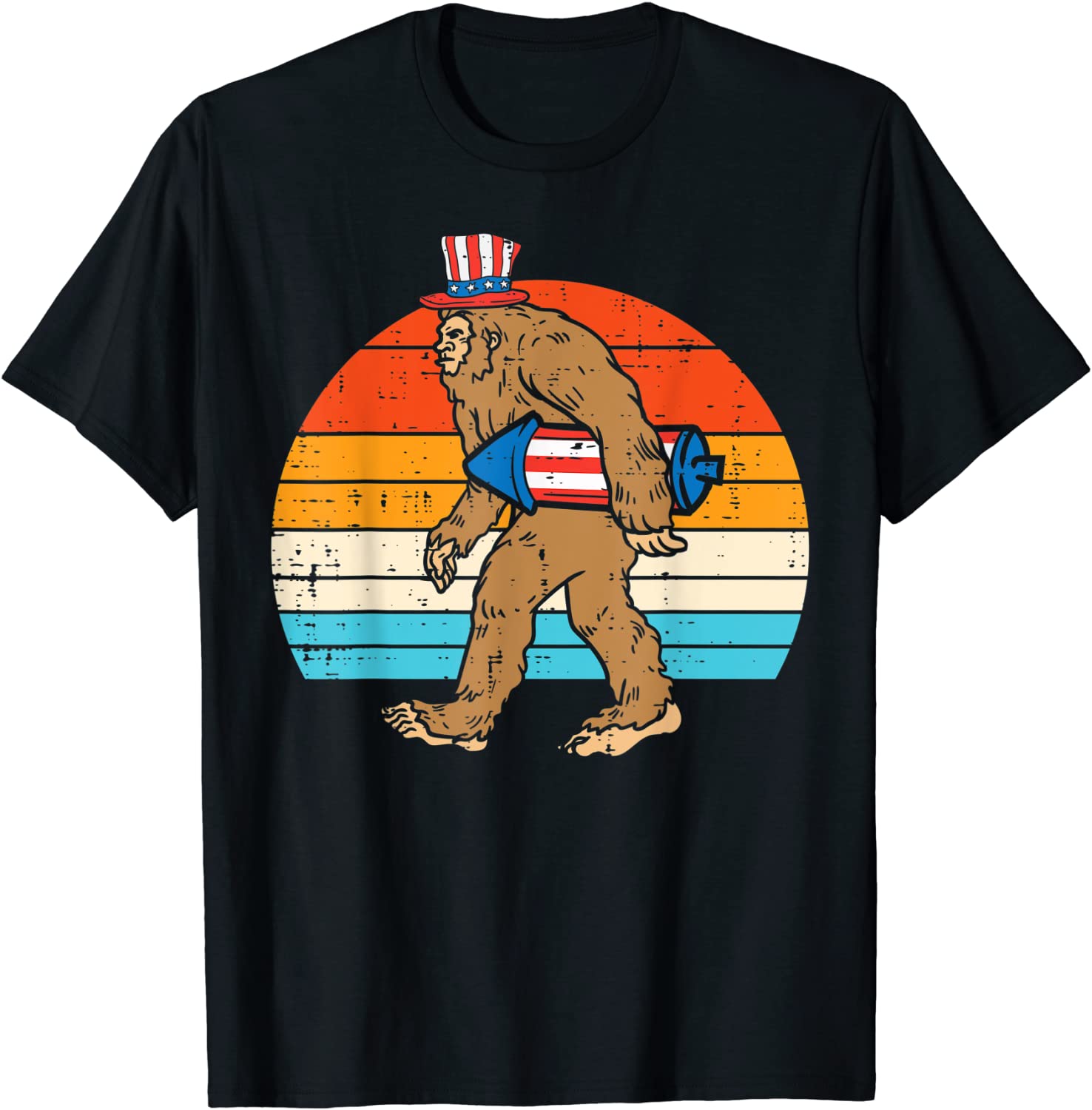 Bigfoot Sasquatch Firecracker American USA Funny 4th Of July T-Shirt
