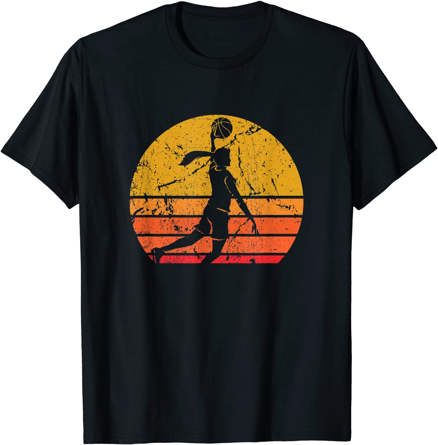 Vintage Basketball Silhouette Retro Sun Basketball Girl T-Shirt