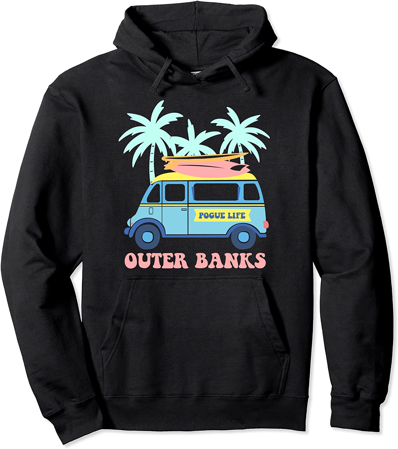 Pogue Life Outer Banks Surfer Van Beach Pastel Pullover Hoodie