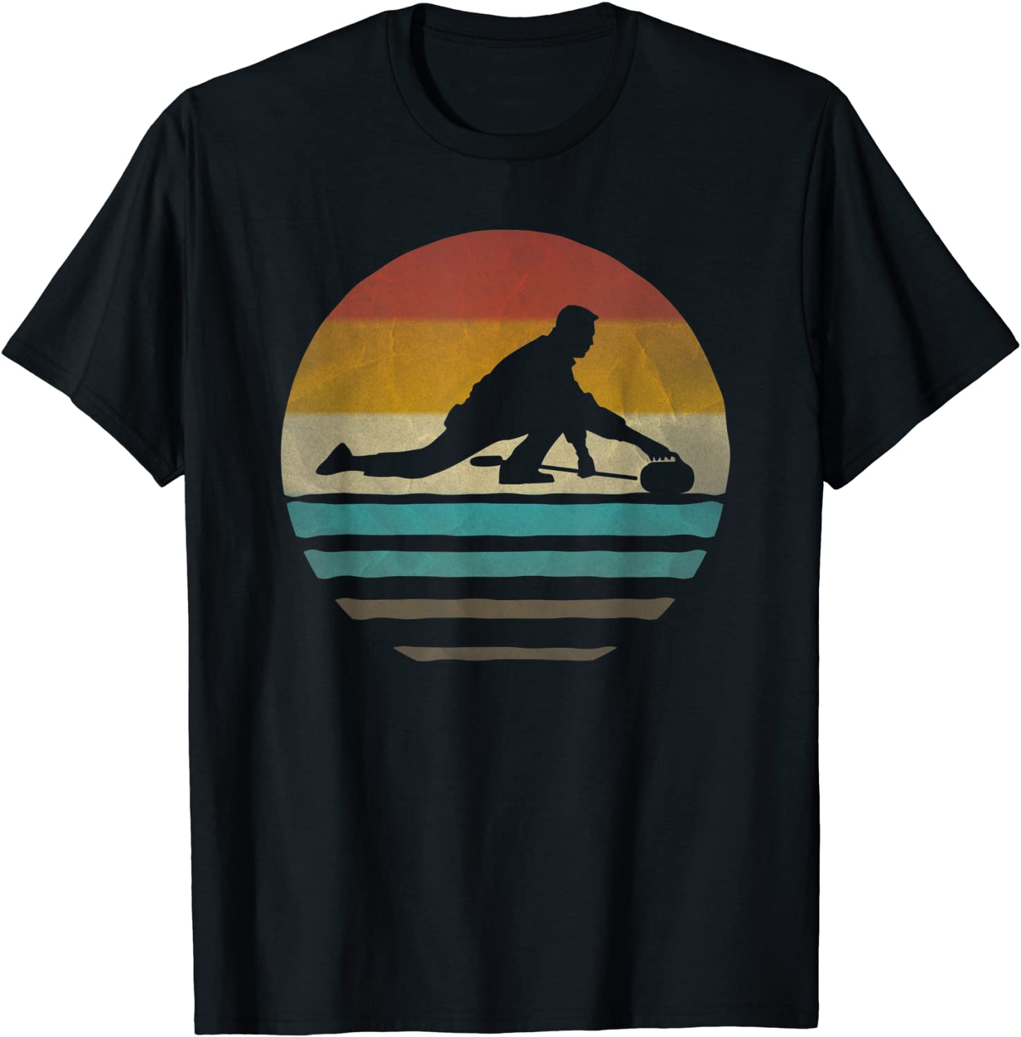 Retro Vintage Sunset Old School Curling Sport Funny Gift T-Shirt