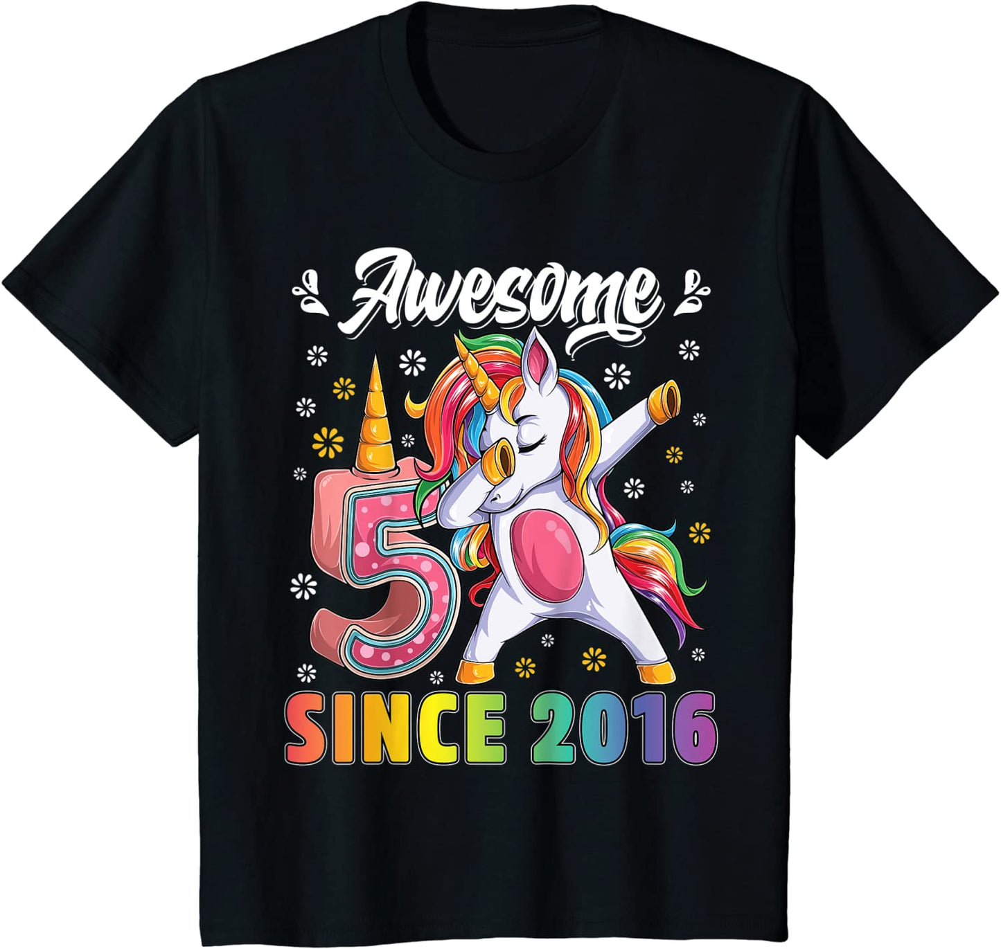 Kids awesome dabbing unicorn birthday 5 year old Girl 5th B-day T-Shirt