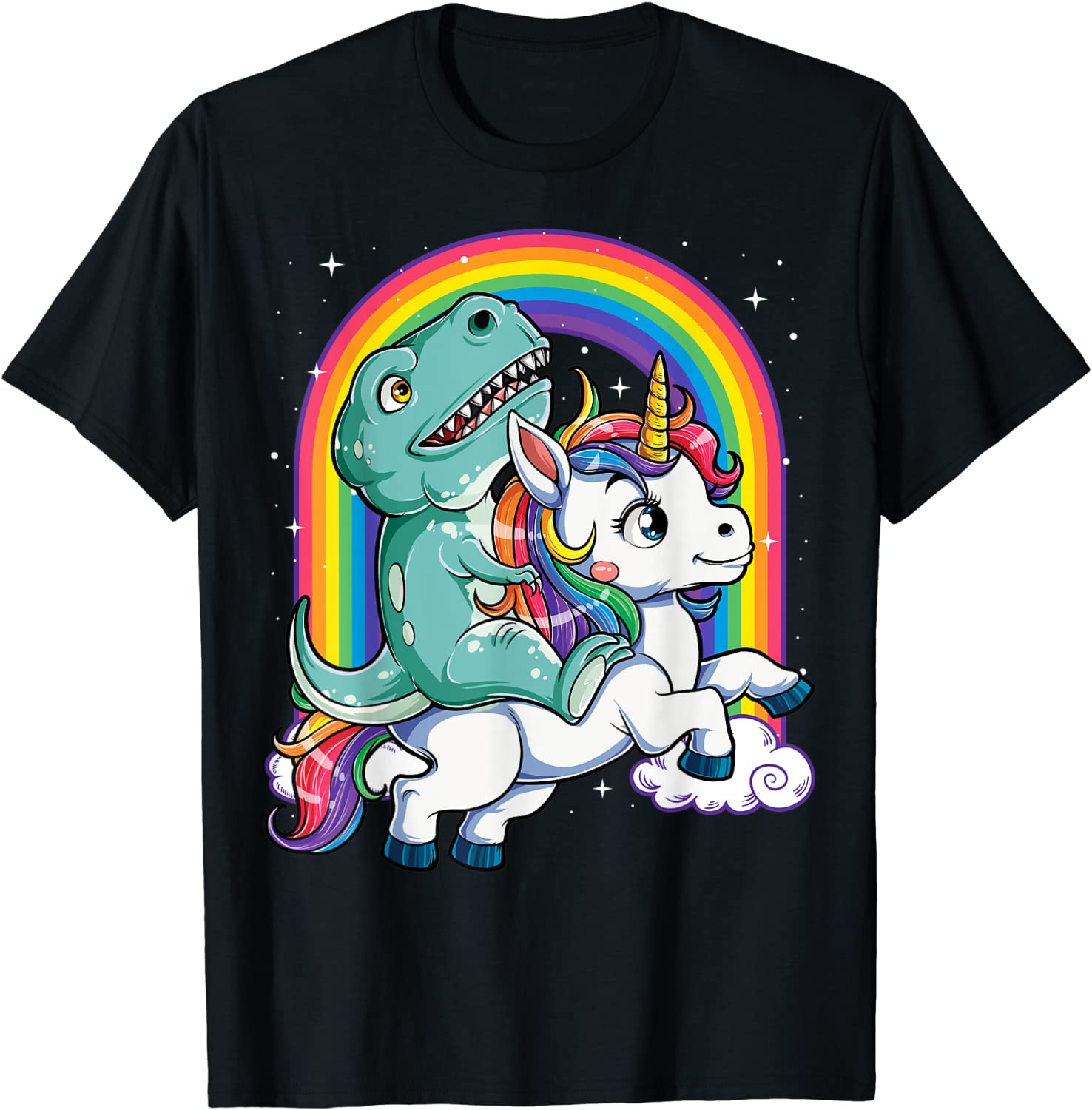 Dinosaur Riding Unicorn T Shirt Kids Men Rainbow Gifts T rex