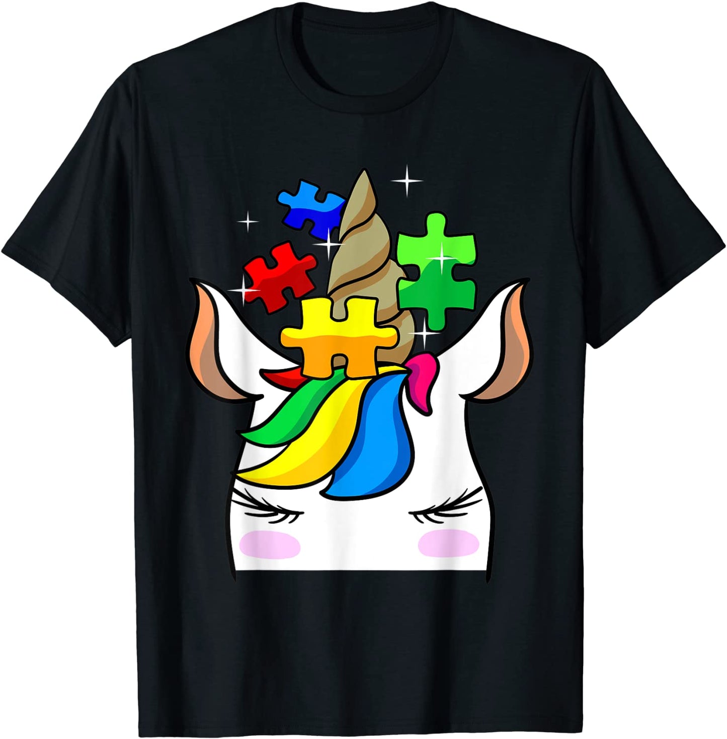 Funny Unicorn Autism Awareness Puzzle Pieces Gift Girls Kids T-Shirt
