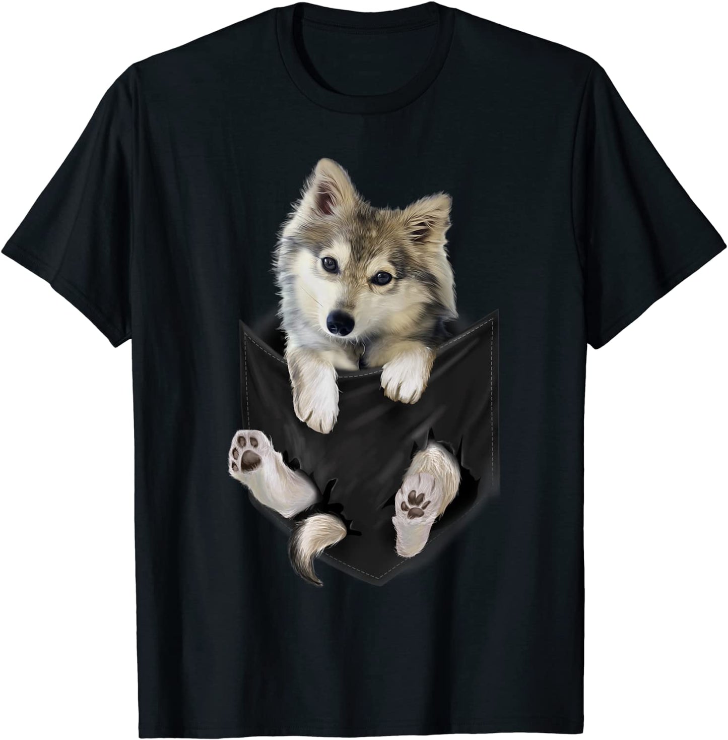 Wolf White Pup in Pocket T-Shirt Wolves Tee Shirt Gifts
