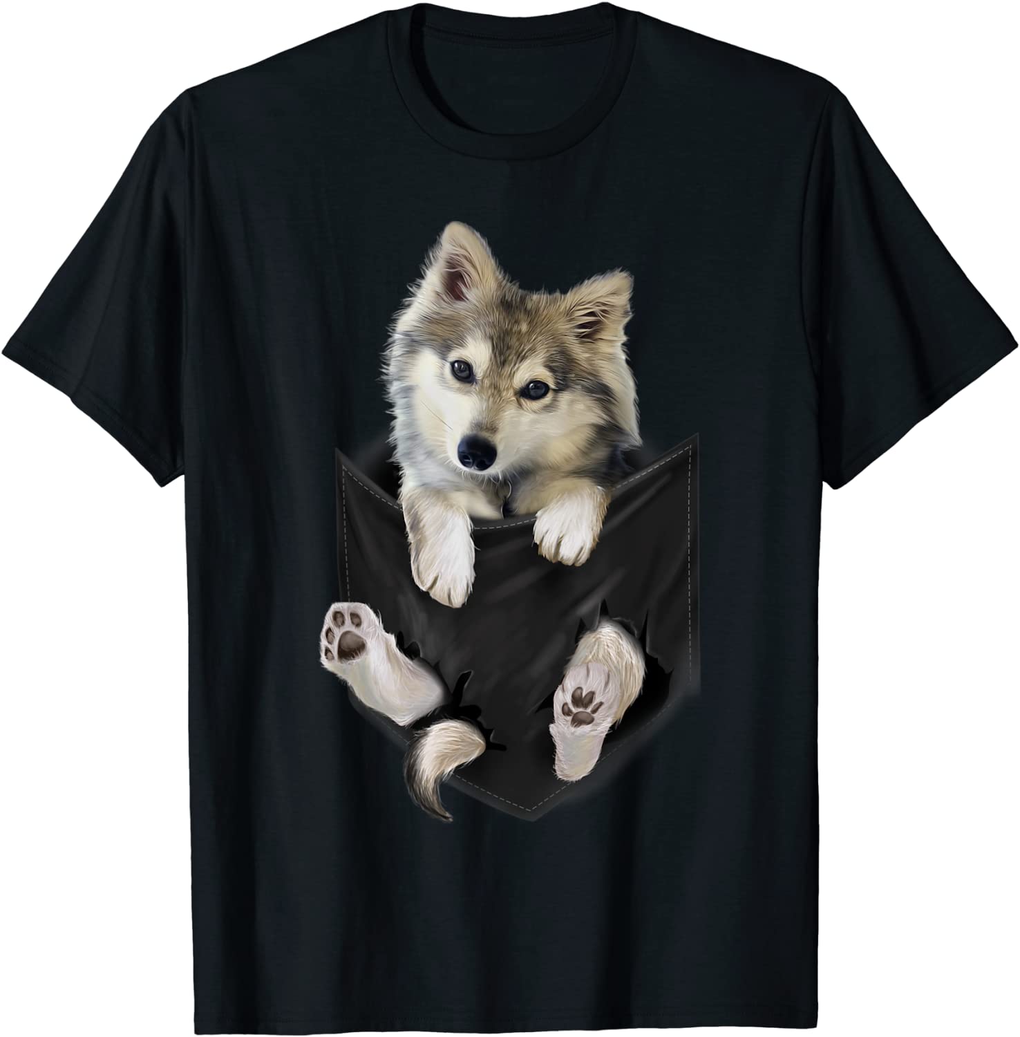 Wolf White Pup in Pocket T-Shirt Wolves Tee Shirt Gifts