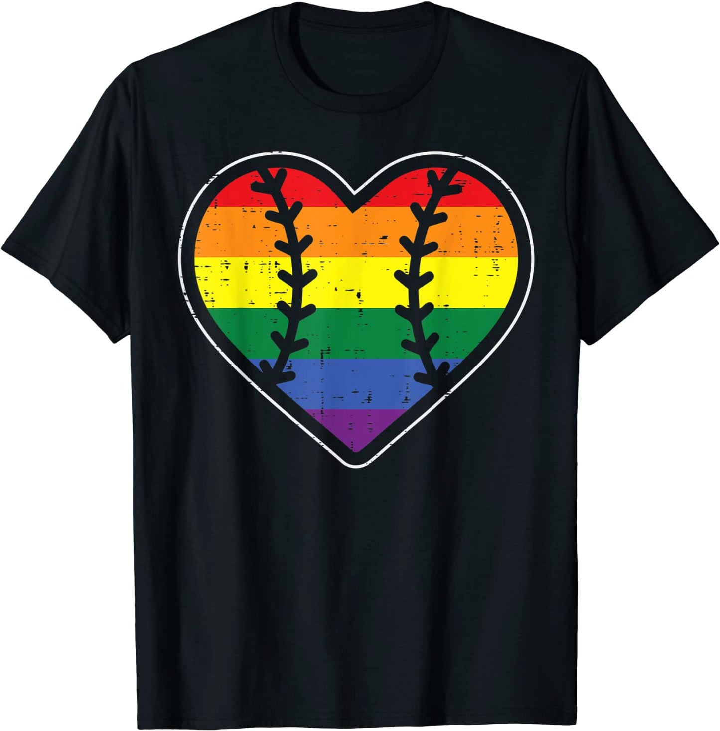 Baseball Heart Sport LGBTQ Rainbow Flag Gay Pride Ally T-Shirt