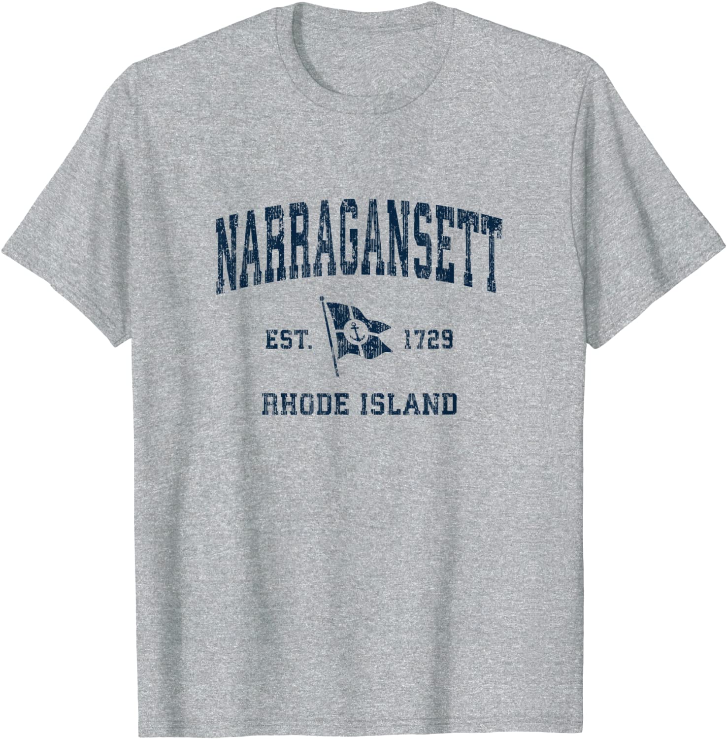 Narragansett RI Vintage Sports Navy Boat Anchor Flag T-Shirt