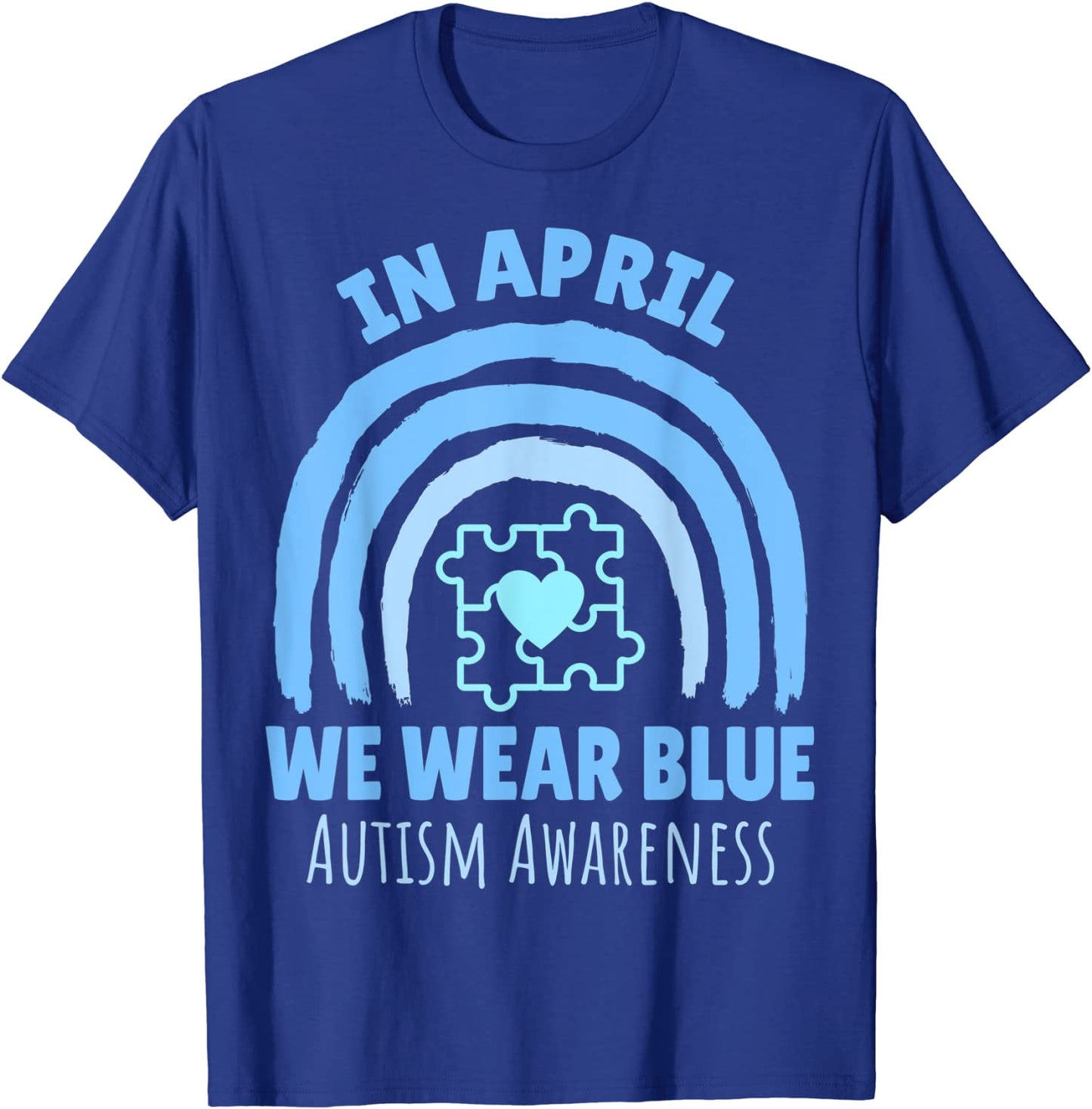 In April We Wear Blue Shirt Autism Awareness Month Puzzle T-Shirt