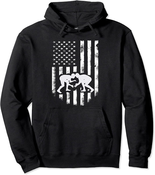 American Flag Wrestling Hoodie Distressed Wrestle Gift Tee