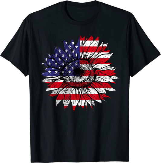 4th of July Sunflower T-Shirt Flag USA American Patriotic T-Shirt