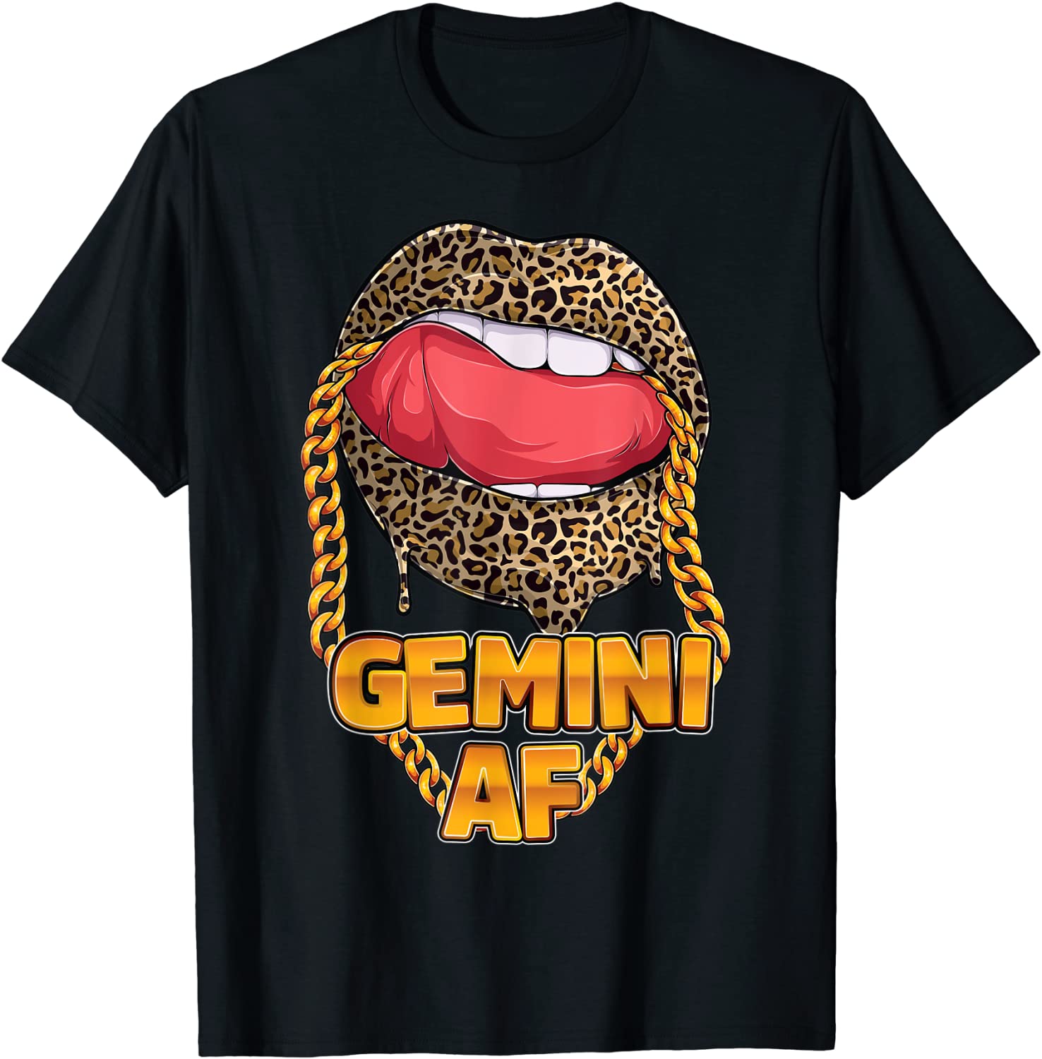 Gemini Af Girl Juicy Lips leopard Astrology Zodiac sign T-Shirt
