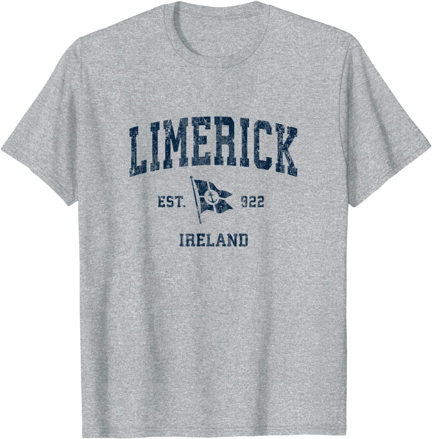Limerick Ireland Vintage Sports Navy Boat Anchor Flag T-Shirt
