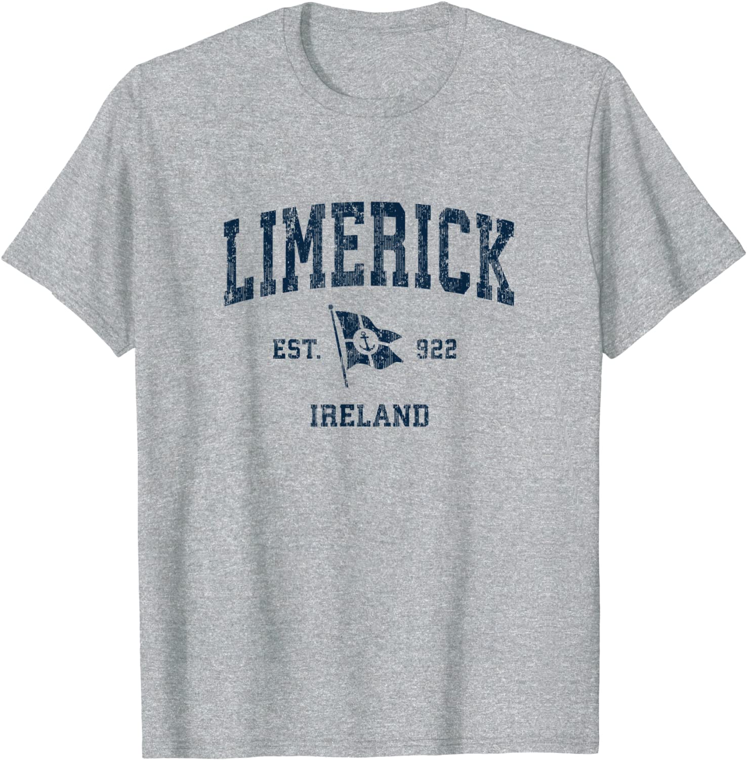 Limerick Ireland Vintage Sports Navy Boat Anchor Flag T-Shirt