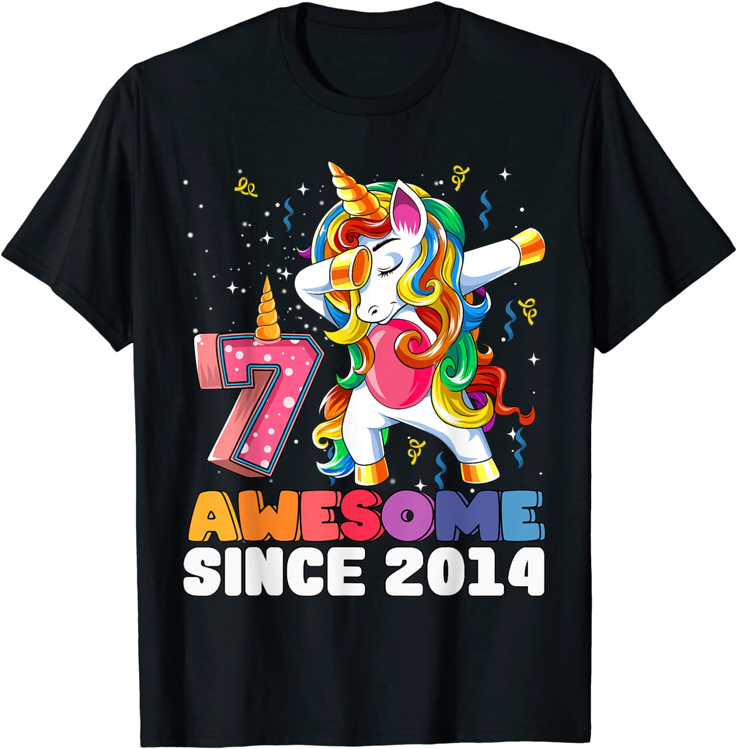 Awesome Dabbing Unicorn Birthday 7 year old Girl 7th B-day T-Shirt