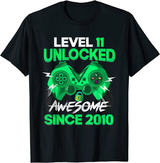11 Yrs Old Gift Boy Level 11 Unlocked Awesome 2010 Birthday T-Shirt