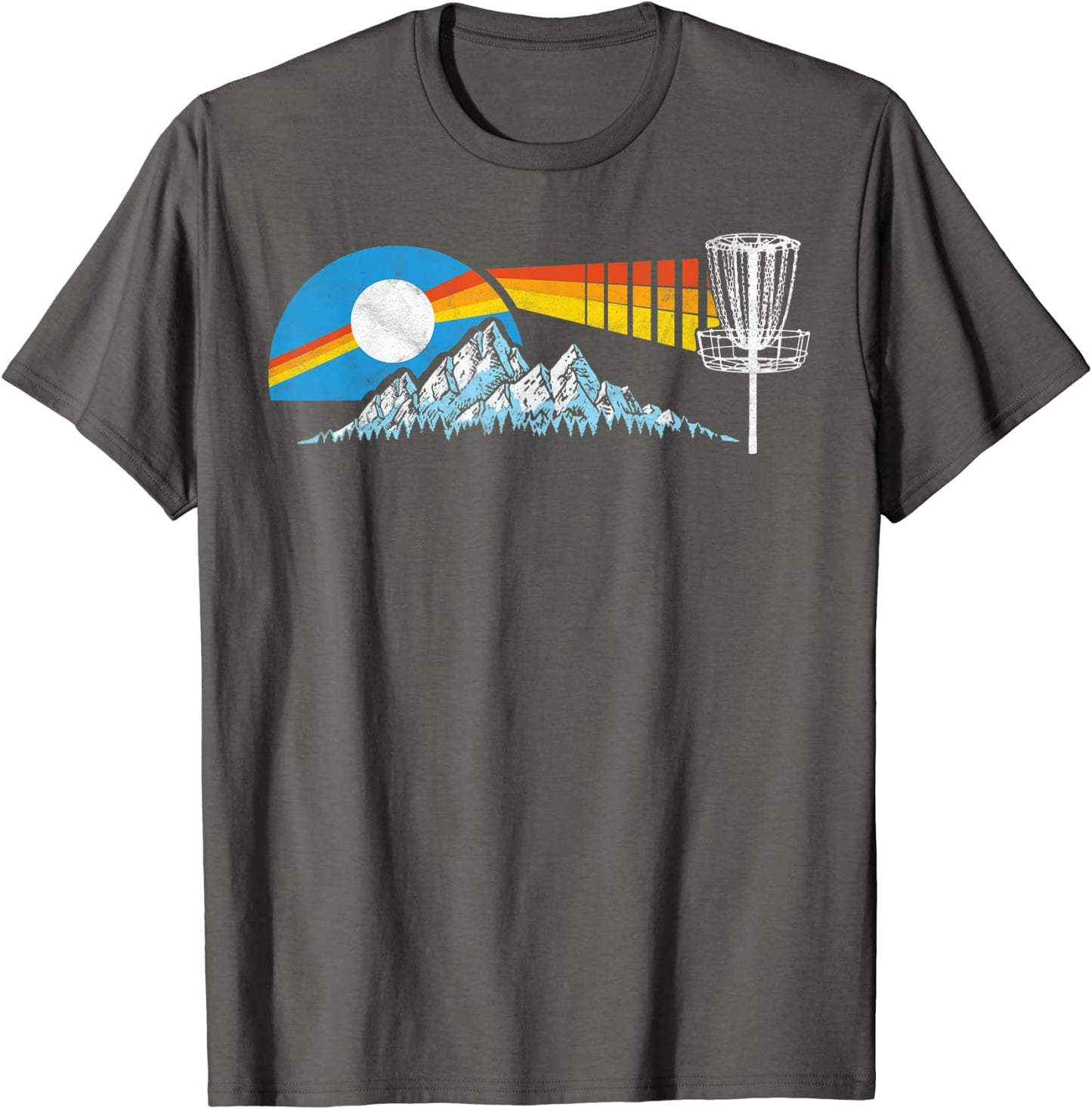 Disc Golf Distressed Mountains Sun 80s Vintage T-Shirt