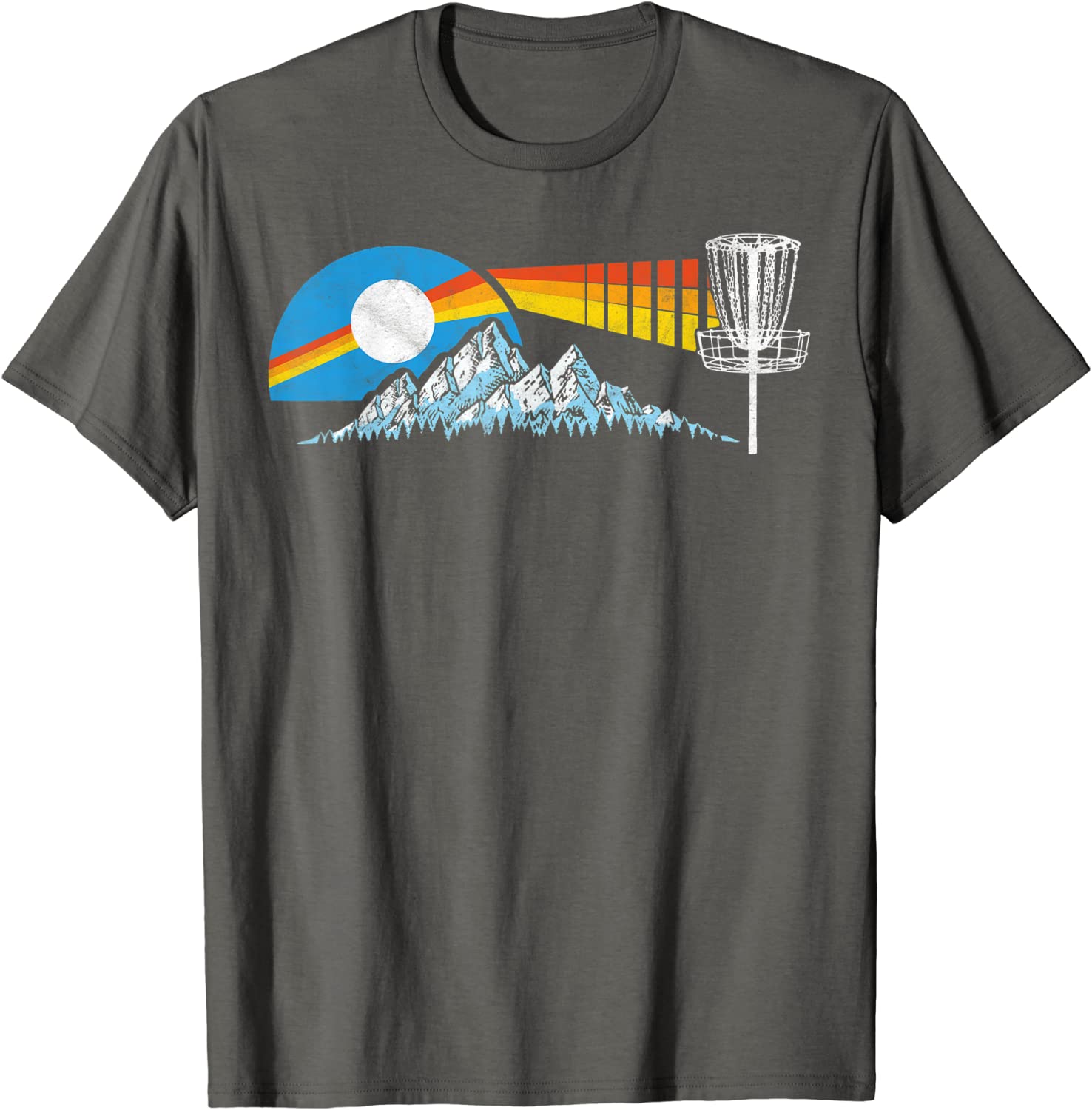 Disc Golf Distressed Mountains Sun 80s Vintage T-Shirt