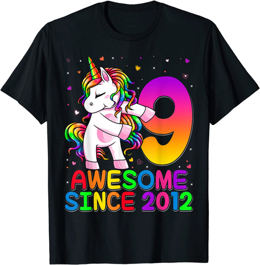 9 Years Old Unicorn Flossing 9th Birthday Girl Unicorn Party T-Shirt