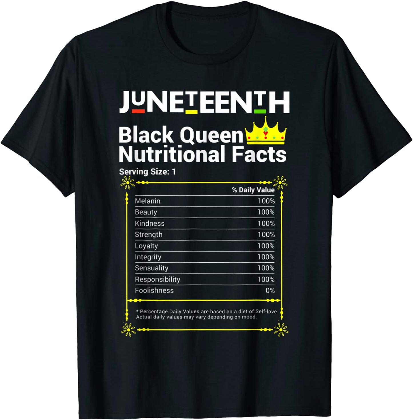 Juneteenth Black Queen Nutritional Facts Mom Sista Women T-Shirt
