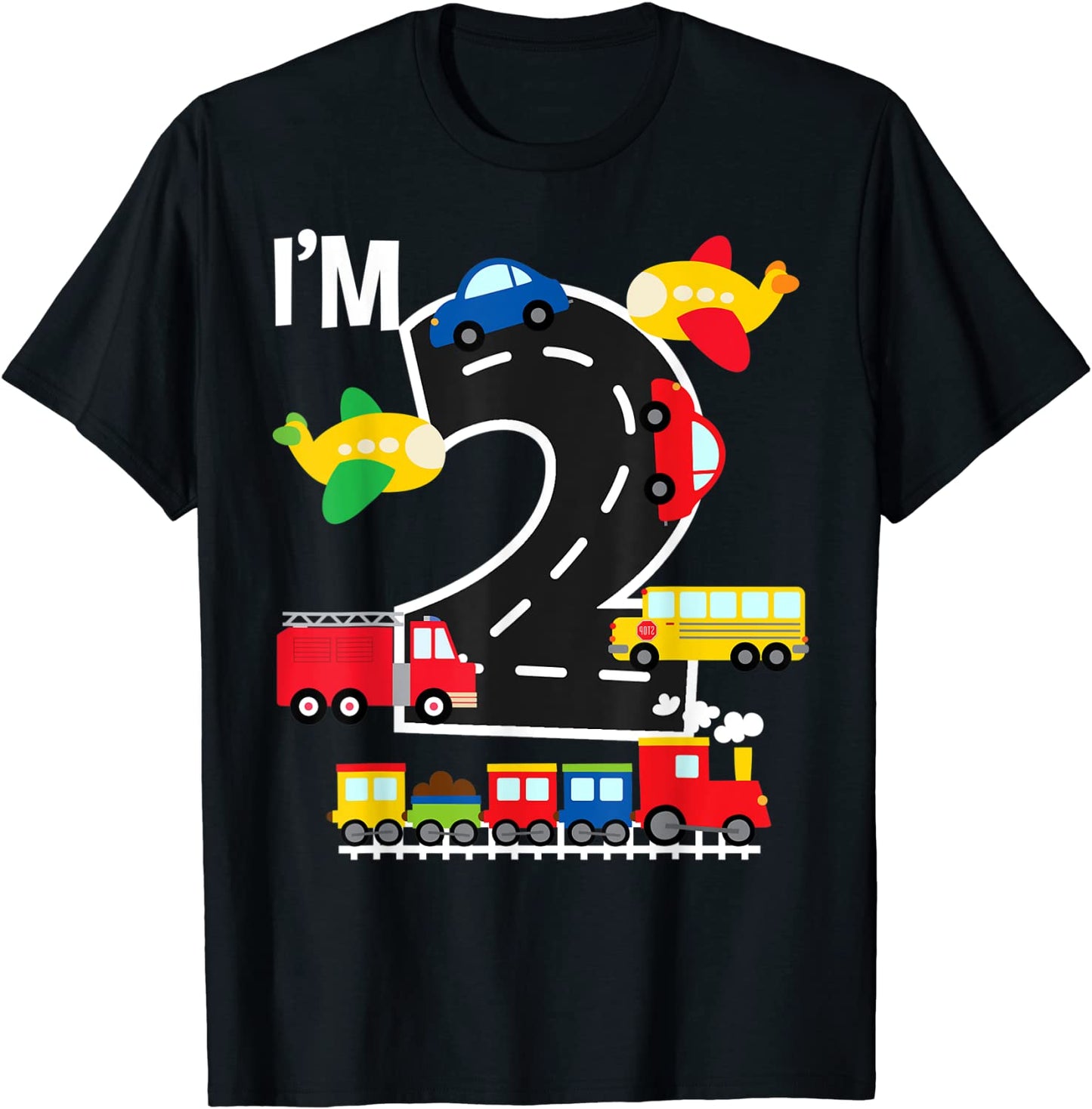 Im 2 Birthday Boy 2nd Bday Train Car Fire Truck Airplane T-Shirt