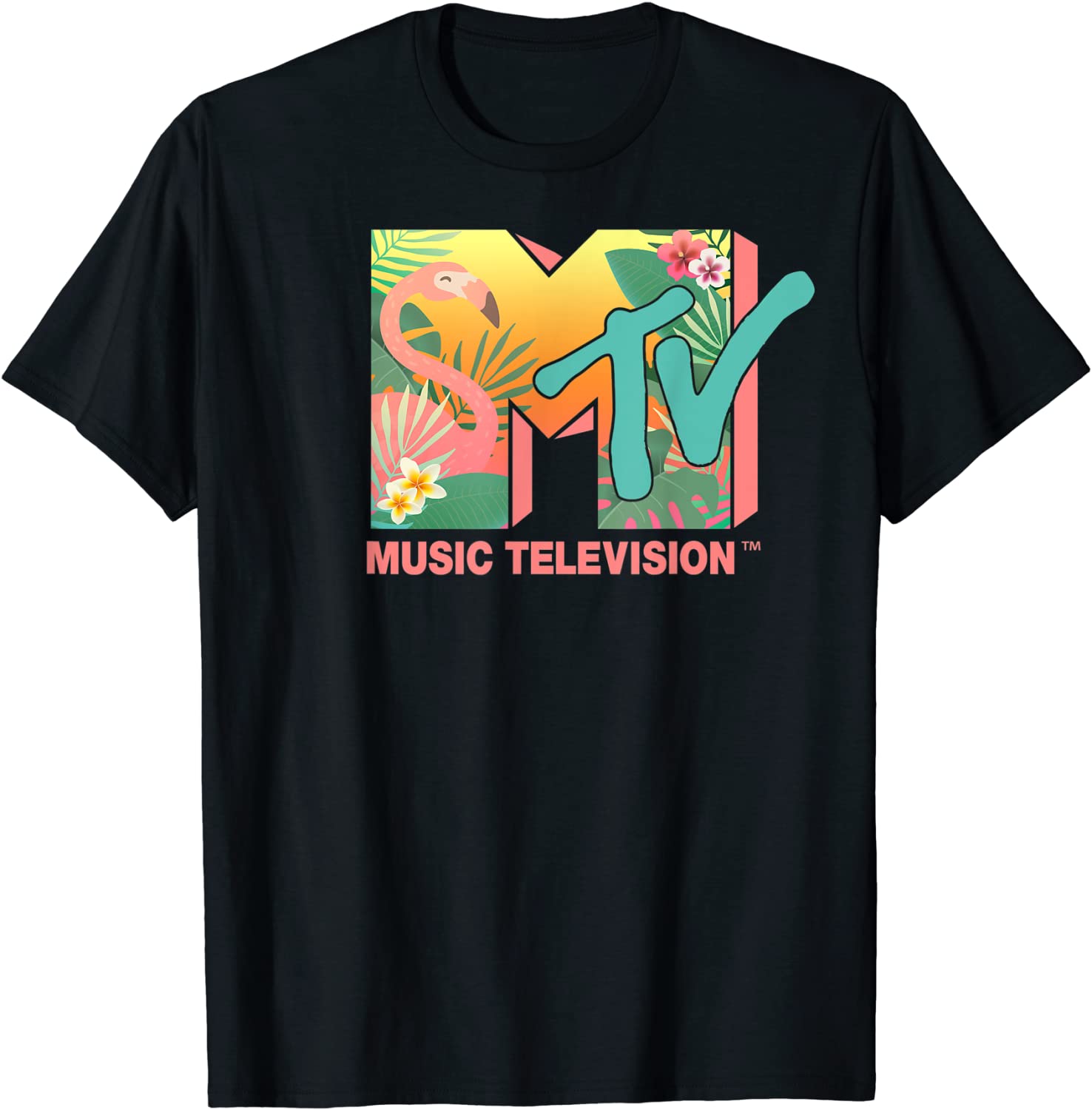 MTV Flamingo Tropical Paradise Colorful Logo Graphic T-Shirt