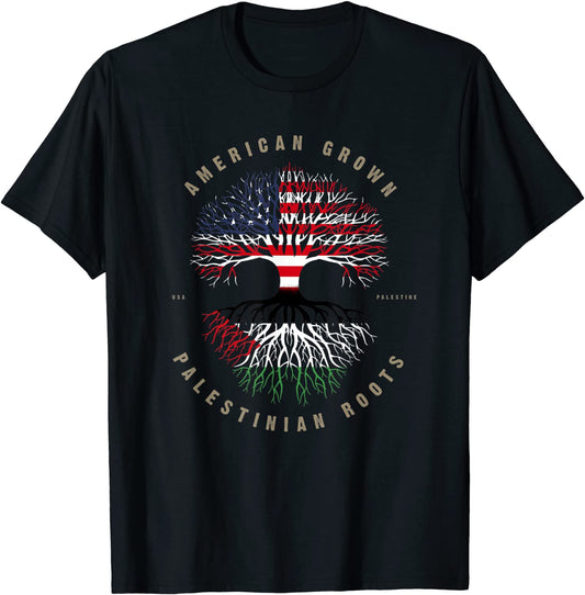American Grown Palestinian Roots Palestine Flag T-Shirt