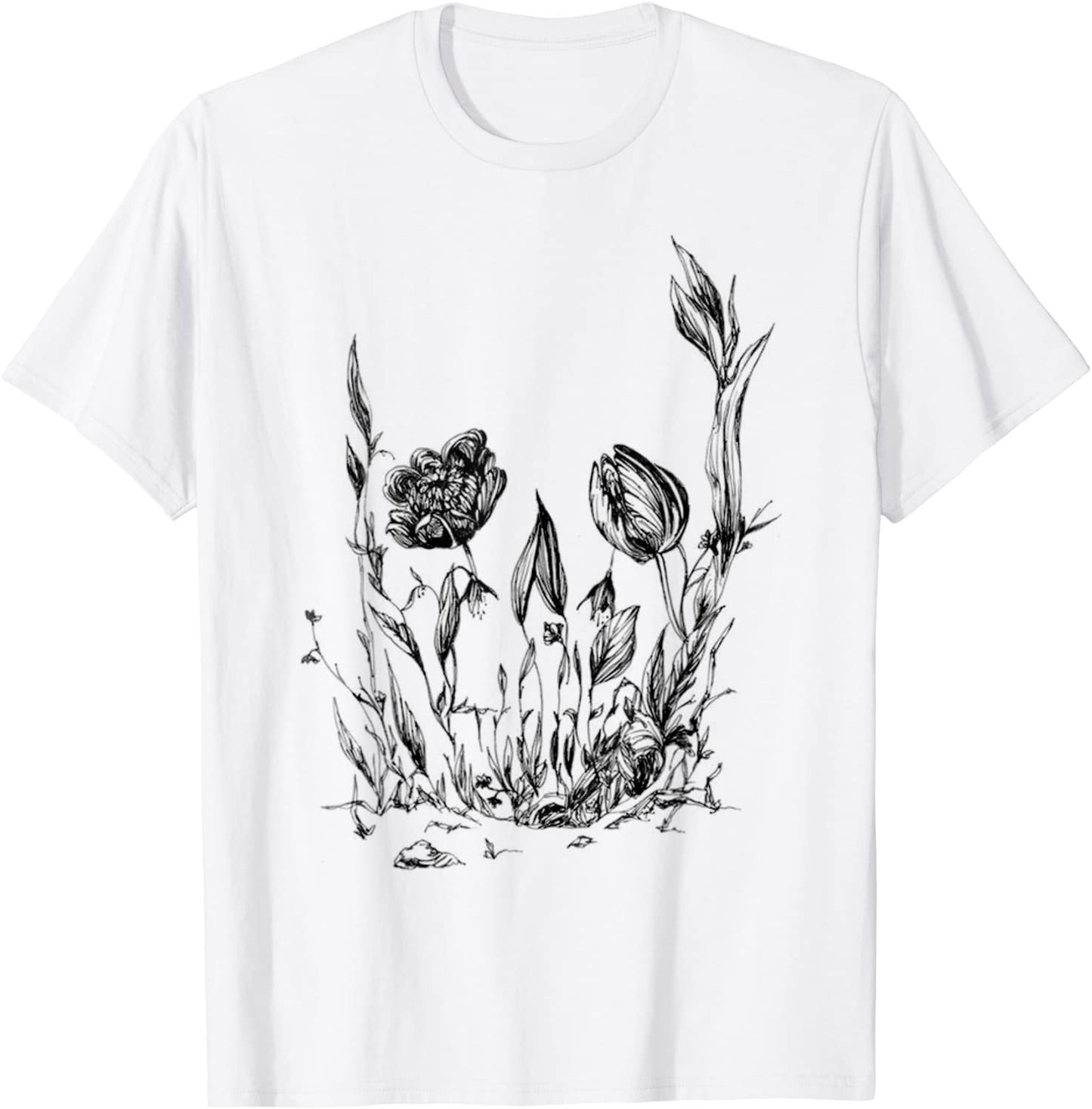 Flowers Skull Floral Sugar Skull Tulip Rose Skull Tree T-Shirt
