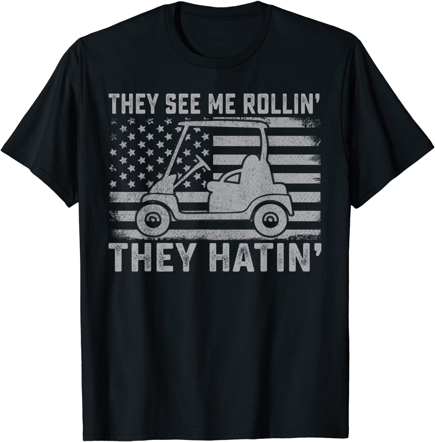 Funny Golfer Dad Husband Mens US Flag They See Me Rolling T-Shirt