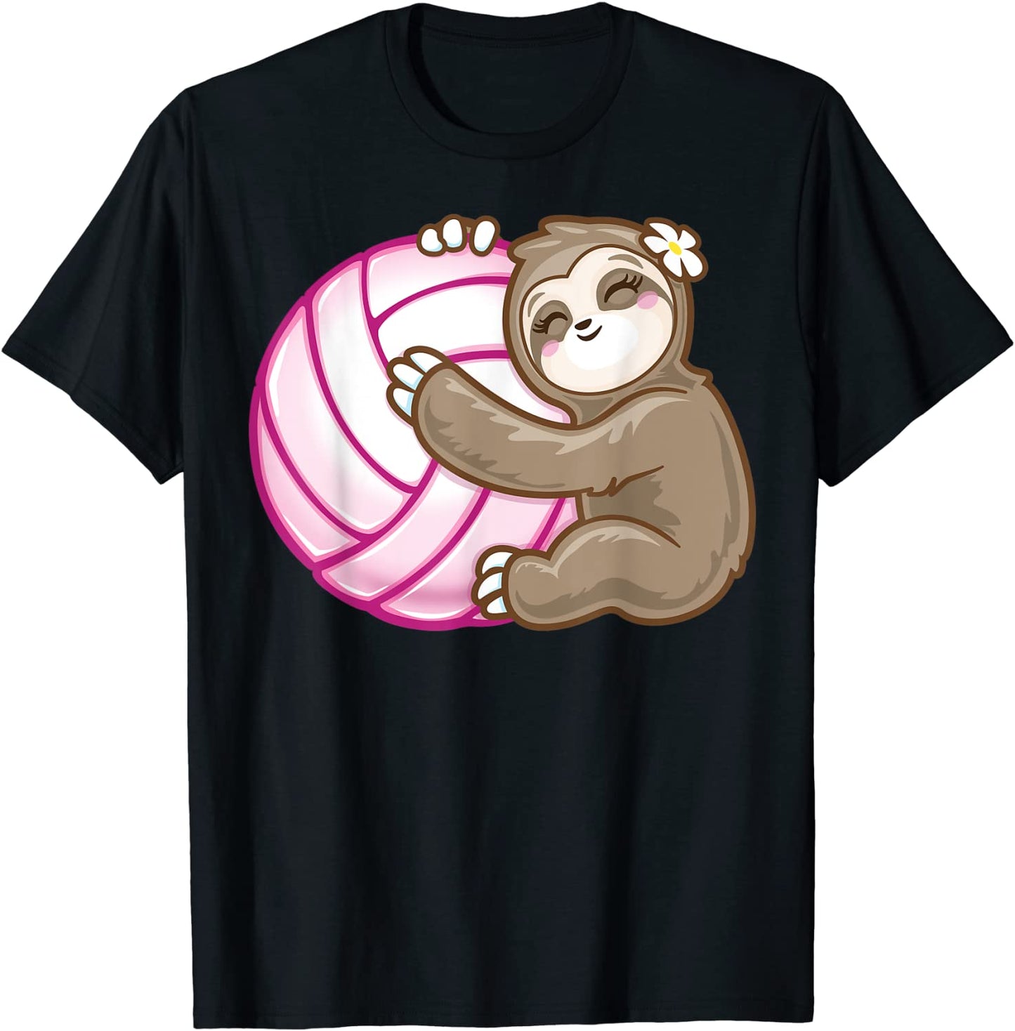 Sloth Hug Pink Ball Girls Volleyball Lover Fan Sports player T-Shirt