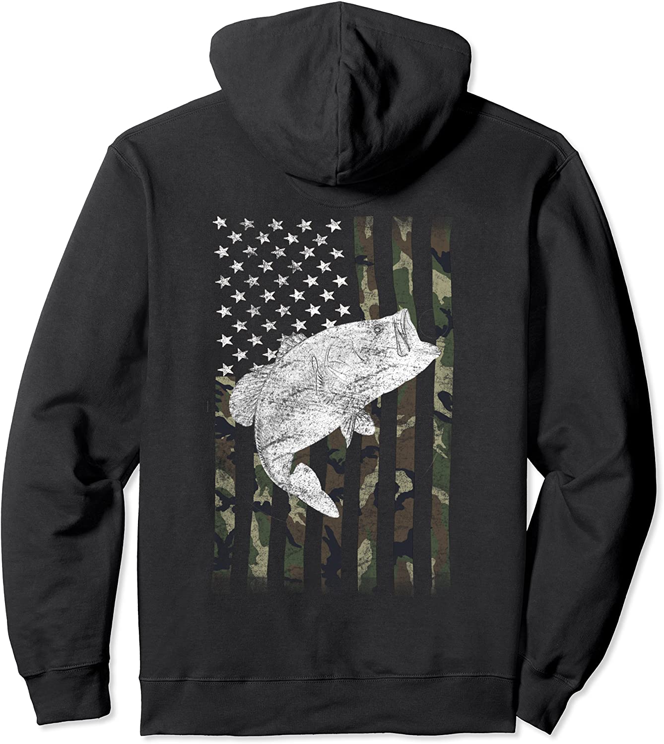Bass Fishing Camouflage Flag Big Mouth on back Pullover Hoodie