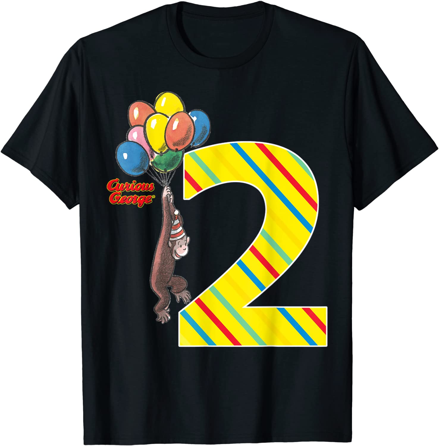 Curious George Vintage 2nd Birthday Balloons Graphic T-Shirt
