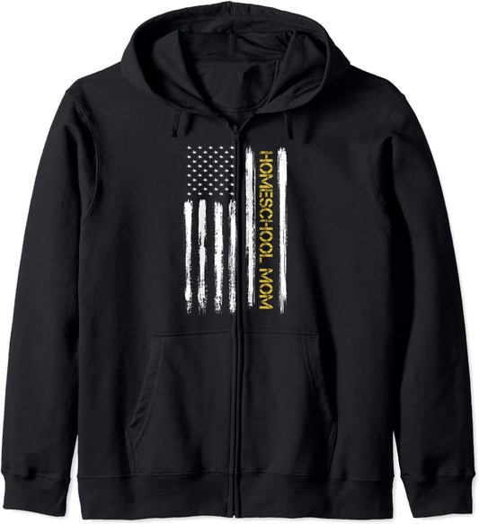American Flag Homeschool Mom Unschooling Mom Homeschooled Hoodie