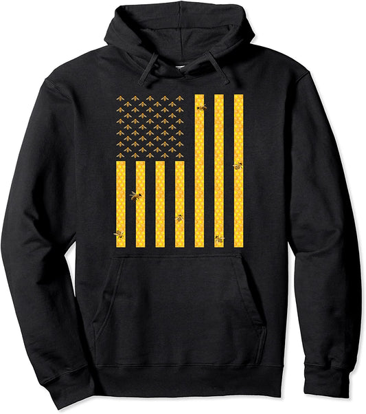 American Flag Honeycomb Honey Bee Beekeeping Beekeeper Gift Pullover Hoodie