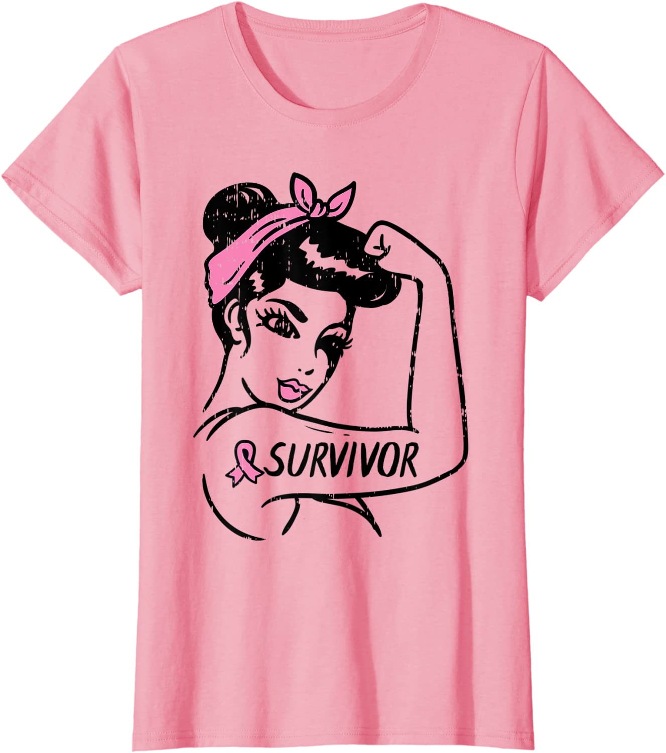 Womens Breast Cancer Survivor Rosie Riveter Pink Ribbon Unbreakable T-Shirt