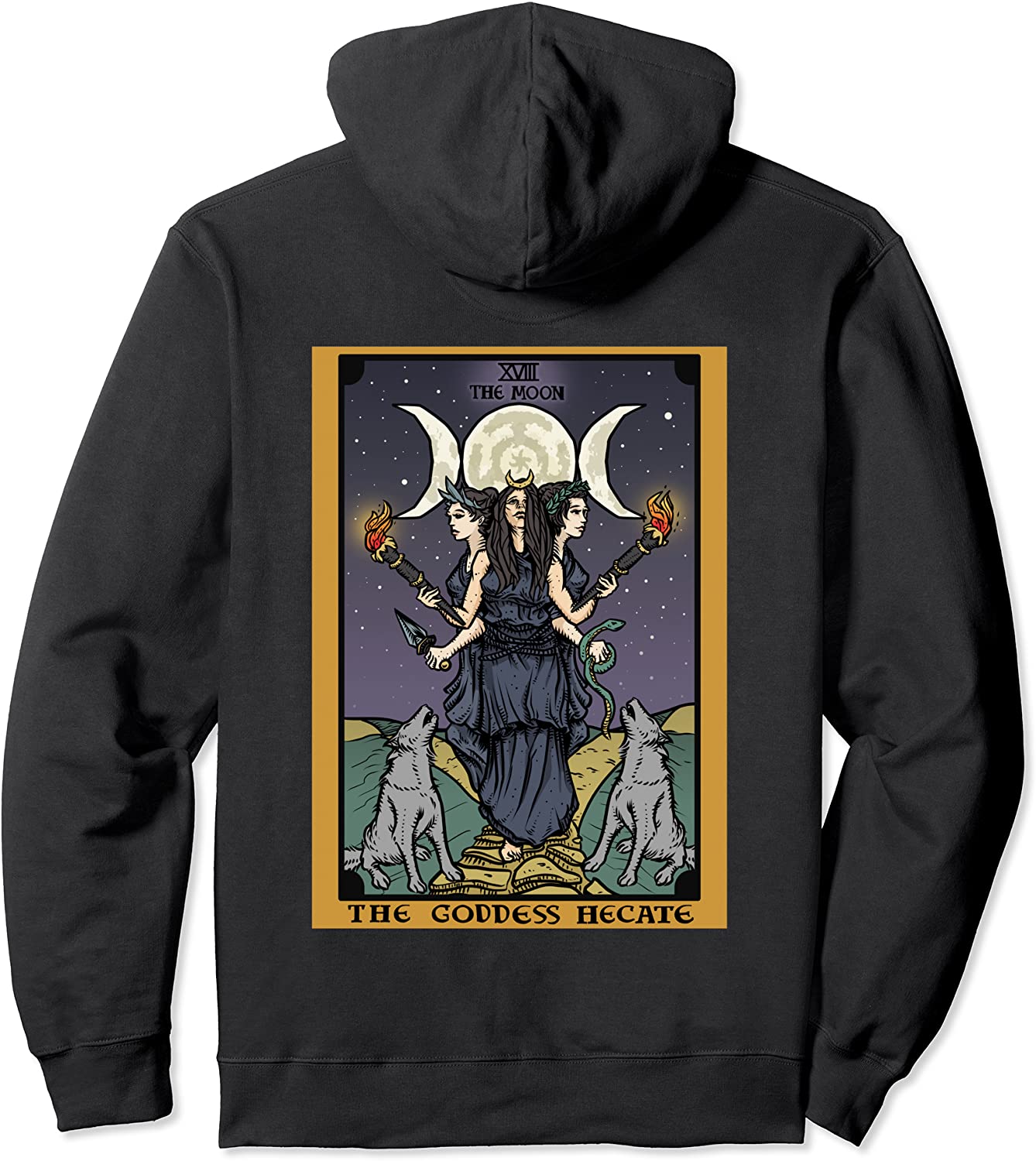 Hecate Triple Moon Goddess Witch Wheel Tarot Card Back Print Pullover Hoodie
