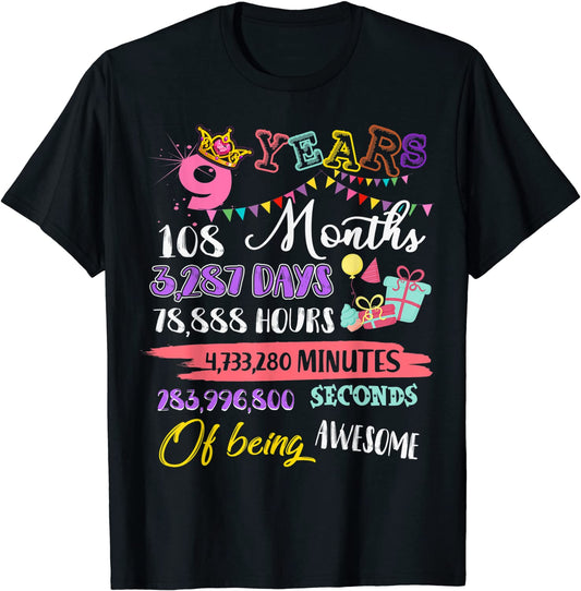 9th Birthday Tshirt For Girls 9 Years Old Being Awesome Gift T-Shirt